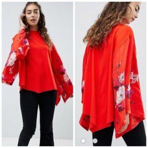 Free People Sydney Tuesday Embroidered Kimono | Bat Wing Sleeves | Red | Size L